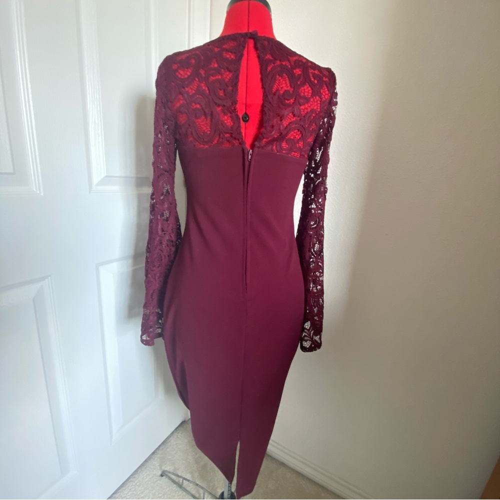 Rebecca B Lace Bell Sleeve Cocktail Dress, Size 6, Merlot colored. - Picture 4 of 7
